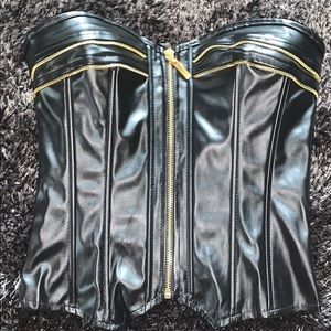 Faux Leather Corset Bustier Basque With G-String